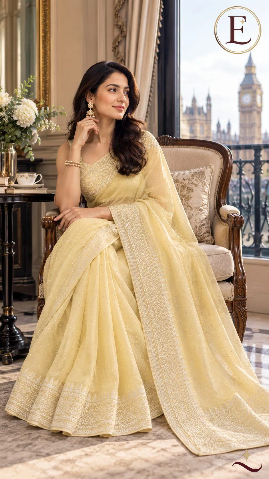 Elegant Pastel Yellow Georgette Saree