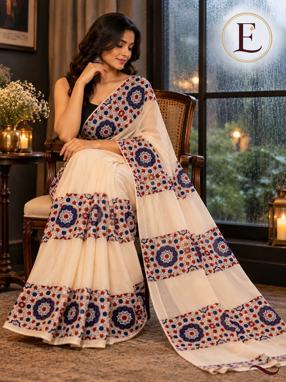 White Printed Modal Saree – Timeless Elegance